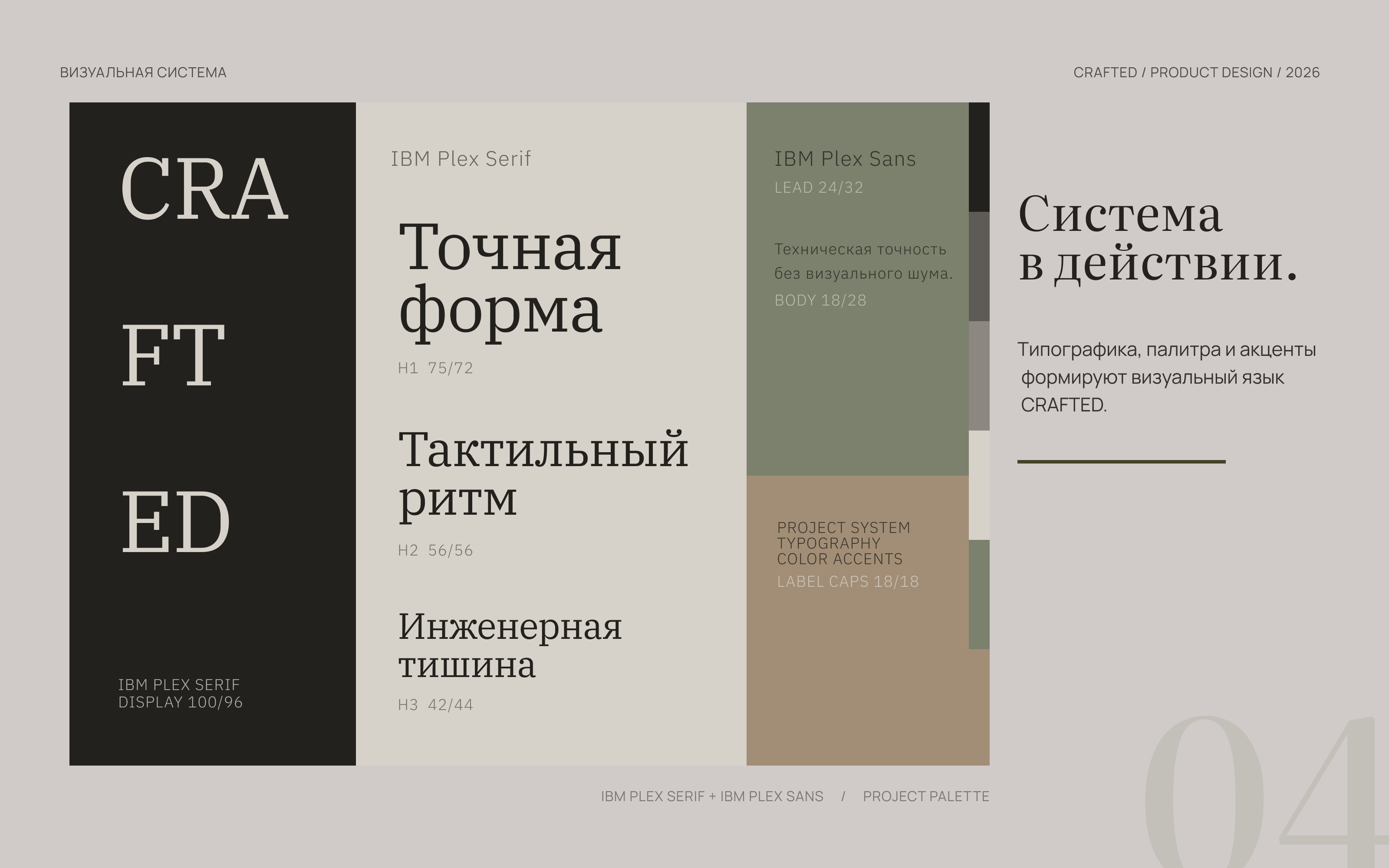 Типографика, палитра и визуальная система CRAFTED